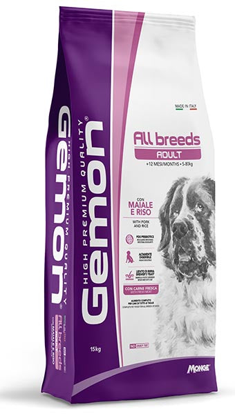 Gemon secco cane adulto 15kg maiale e riso, pack viola con cane adulto, adatto a tutte le taglie Gemon secco cane adulto 15kg maiale e riso, pack viola con cane adulto, adatto a tutte le taglie